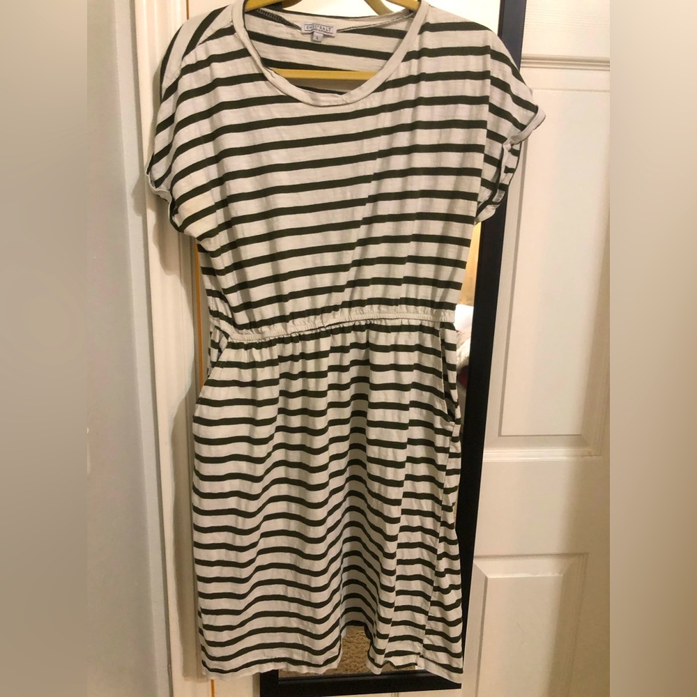 Sweet Salt | Modest Clothing | Size Large ~ Green and White Striped Midi Dress